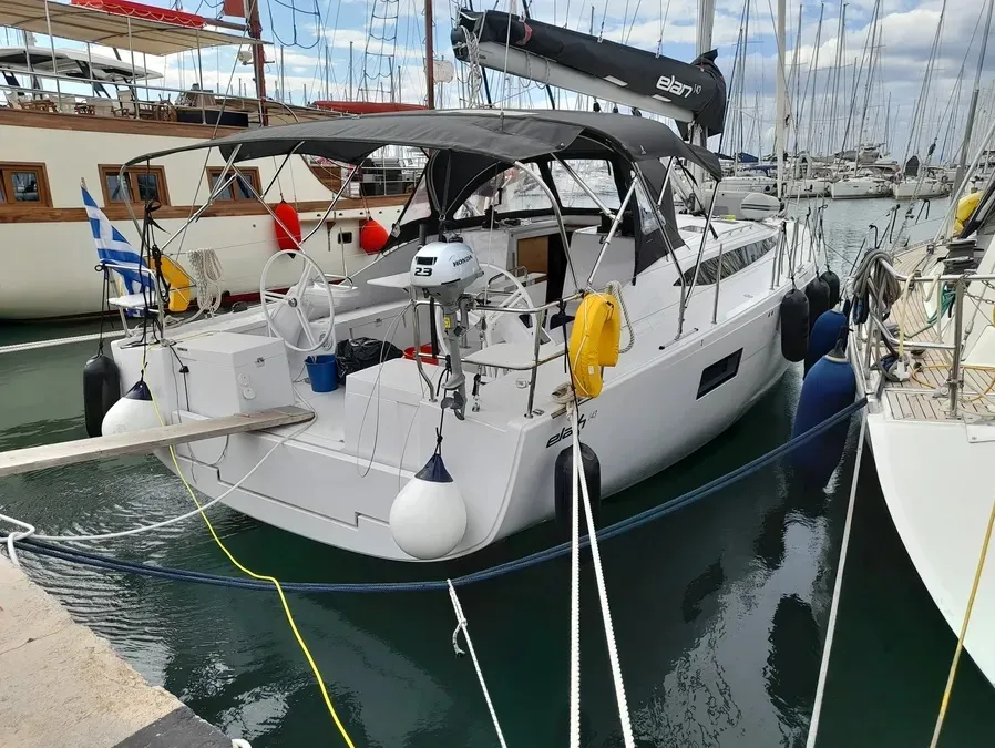 Exterior view of Elena, a Elan Impression 43 sailboat at Athens, Greece