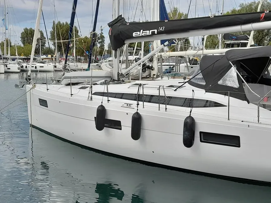 Exterior view of Elena, a Elan Impression 43 sailboat at Athens, Greece