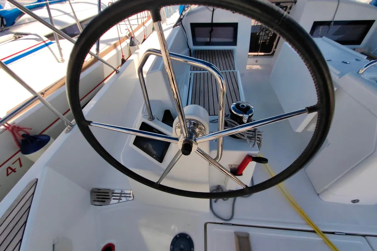 Cockpit of Milky Way, a Jeanneau Sun Odyssey 440 sailboat at Grad Pula, Croatia
