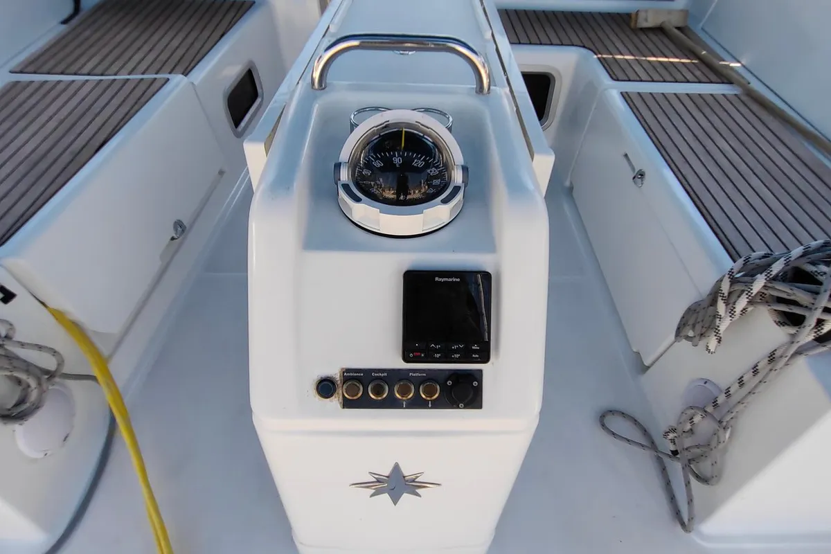 Cockpit of Milky Way, a Jeanneau Sun Odyssey 440 sailboat at Grad Pula, Croatia