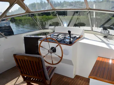 Cockpit of Drait 88, a De Drait Advantage 38 motorboat at Drachten, Netherlands