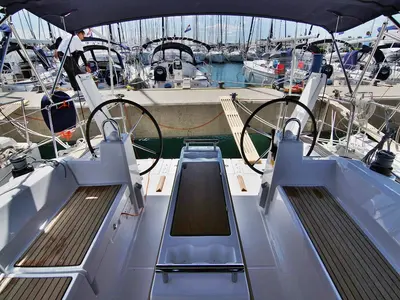 Cockpit of Ariela, a Beneteau Oceanis 38.1 sailboat at Sukošan, Croatia