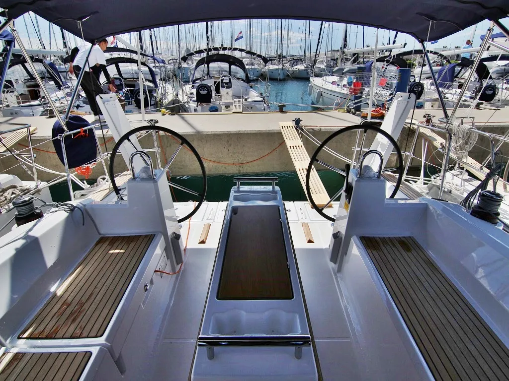 Cockpit of Ariela, a Beneteau Oceanis 38.1 sailboat at Sukošan, Croatia