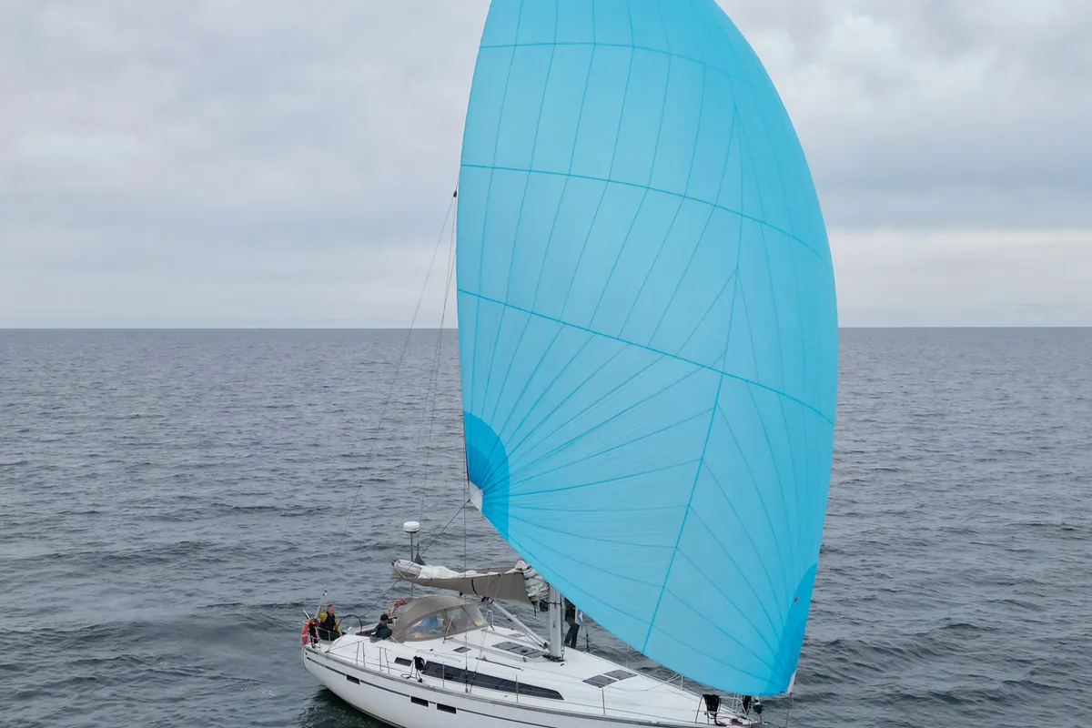 Exterior view of Momo, a Bavaria Cruiser 46 sailboat at Heiligenhafen, Germany