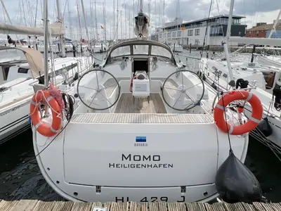 Deck of Momo, a Bavaria Cruiser 46 sailboat at Heiligenhafen, Germany