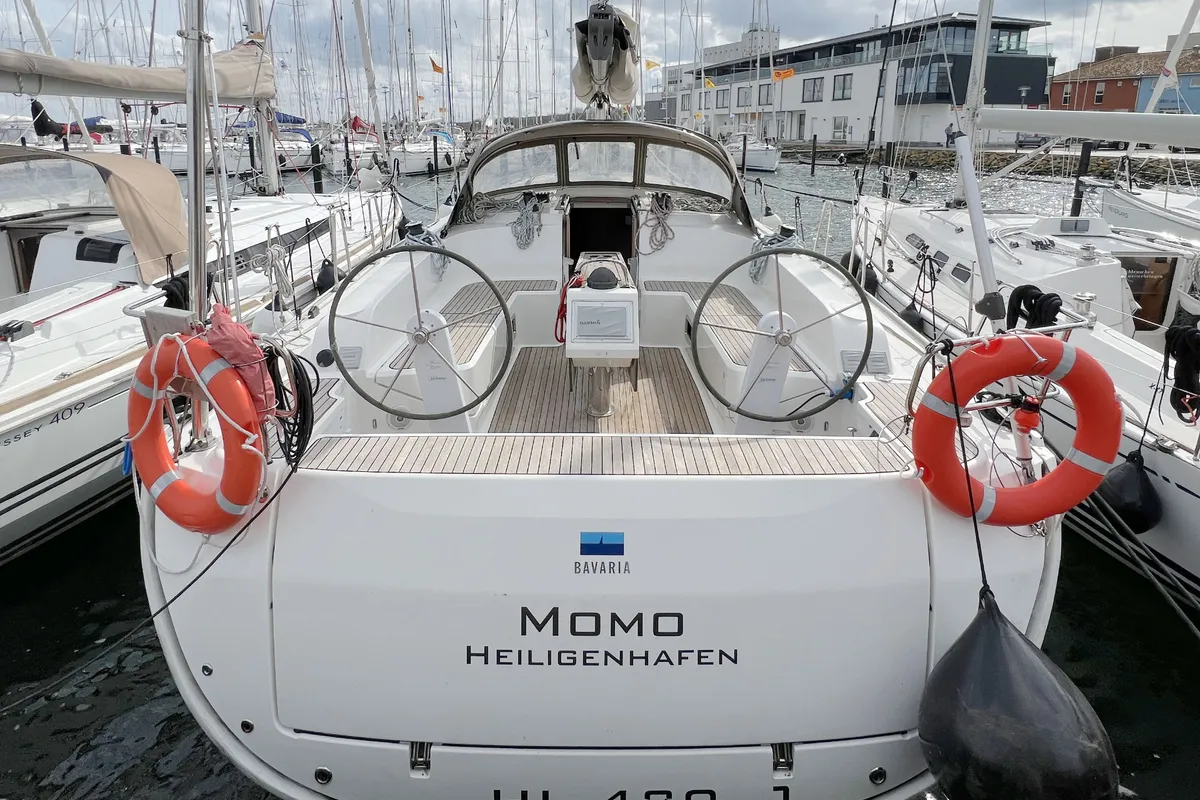 Deck of Momo, a Bavaria Cruiser 46 sailboat at Heiligenhafen, Germany
