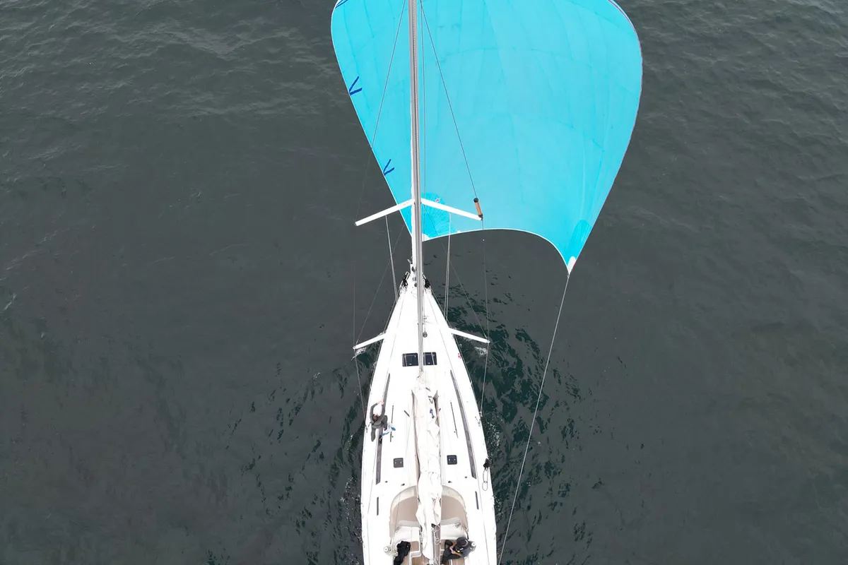 Exterior view of Momo, a Bavaria Cruiser 46 sailboat at Heiligenhafen, Germany