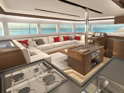 Salon of Ioli, a Lagoon 50 catamaran at Athens, Greece
