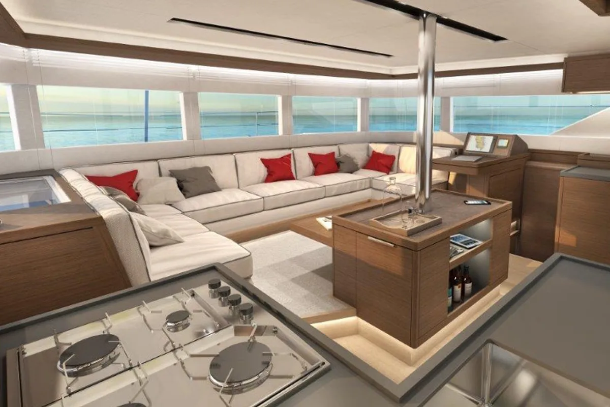 Salon of Ioli, a Lagoon 50 catamaran at Athens, Greece