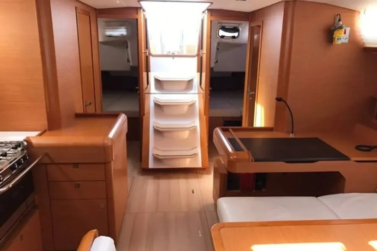 Galley of Marina, a Jeanneau Sun Odyssey 519 sailboat at Kos, Greece