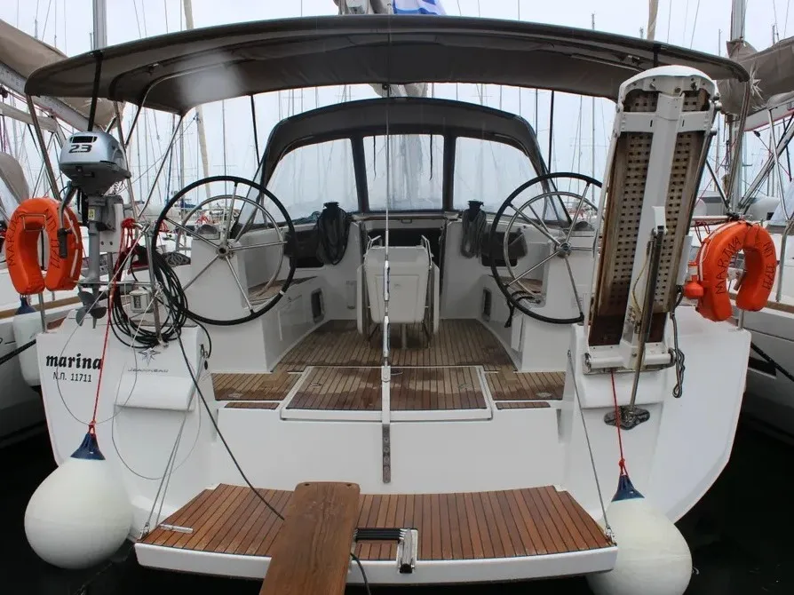 Cockpit of Marina, a Jeanneau Sun Odyssey 519 sailboat at Kos, Greece
