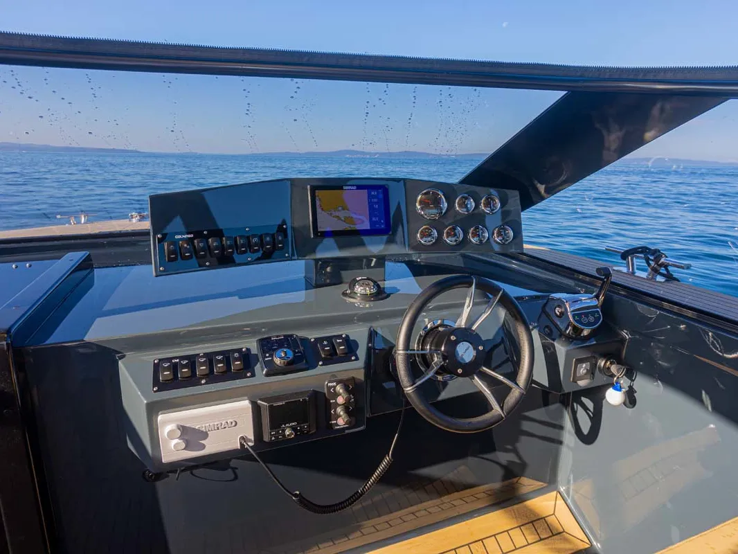 Cockpit of Premium, a Colnago 35 motorboat at Split, Croatia