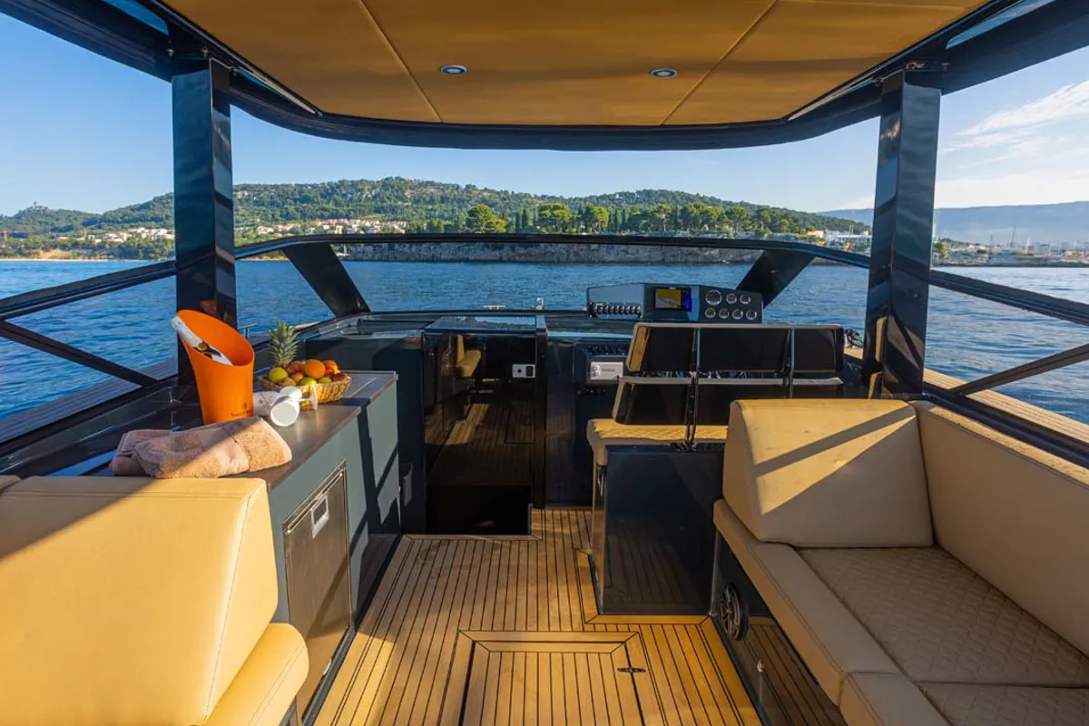 Deck of Premium, a Colnago 35 motorboat at Split, Croatia