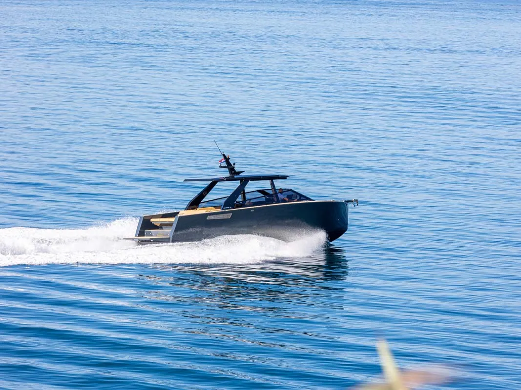 Exterior view of Premium, a Colnago 35 motorboat at Split, Croatia