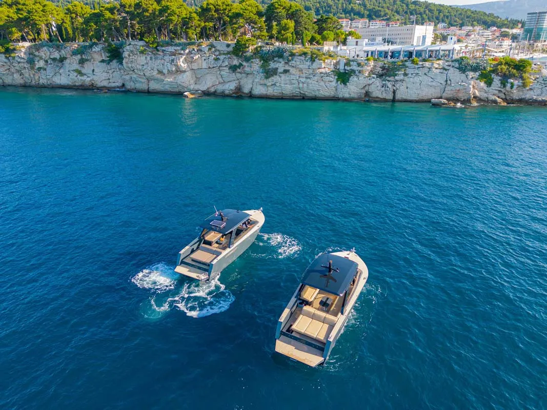 Exterior view of Premium, a Colnago 35 motorboat at Split, Croatia