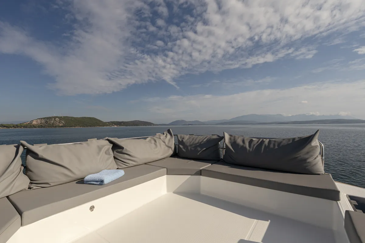 Deck of Vienna Pearl, a Fountaine Pajot Elba 45 catamaran at Preveza, Greece