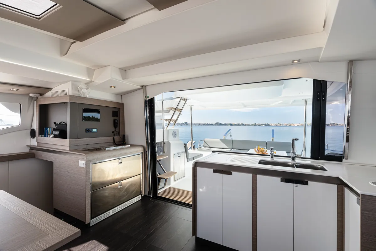 Galley of Vienna Pearl, a Fountaine Pajot Elba 45 catamaran at Preveza, Greece