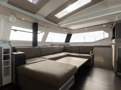 Salon of Vienna Pearl, a Fountaine Pajot Elba 45 catamaran at Preveza, Greece