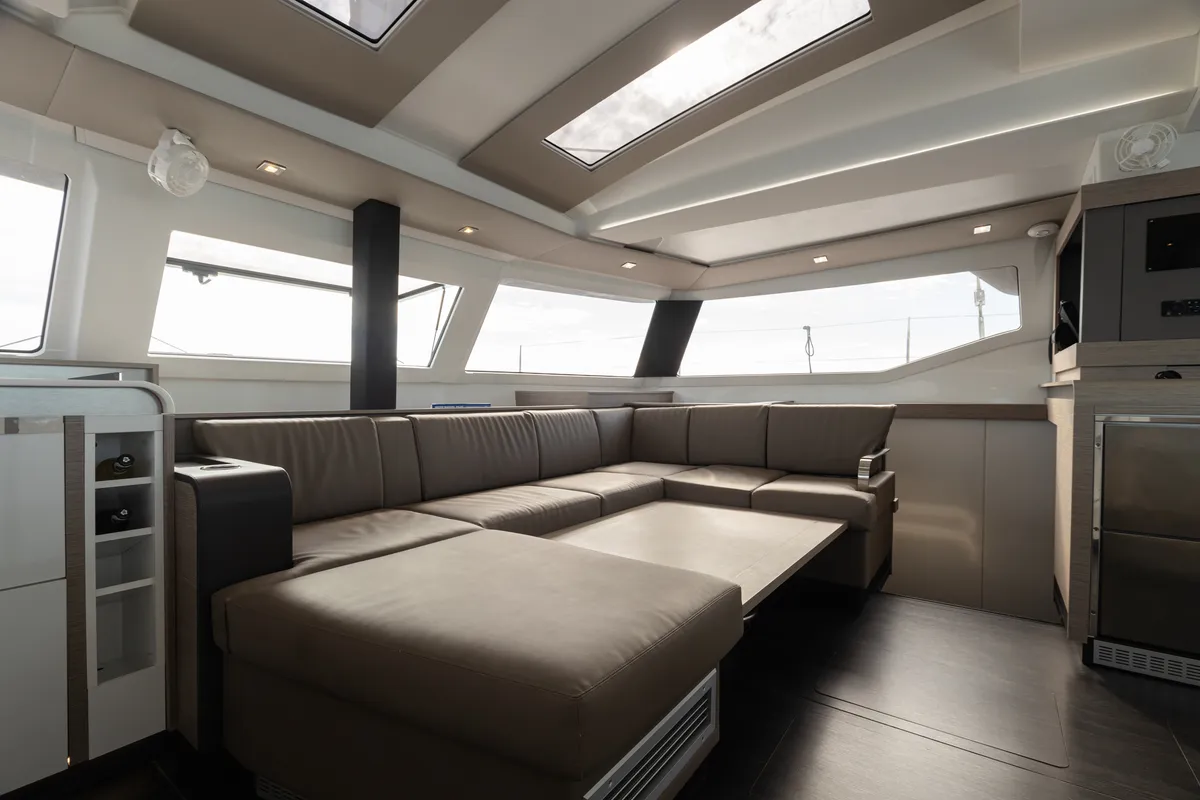 Salon of Vienna Pearl, a Fountaine Pajot Elba 45 catamaran at Preveza, Greece
