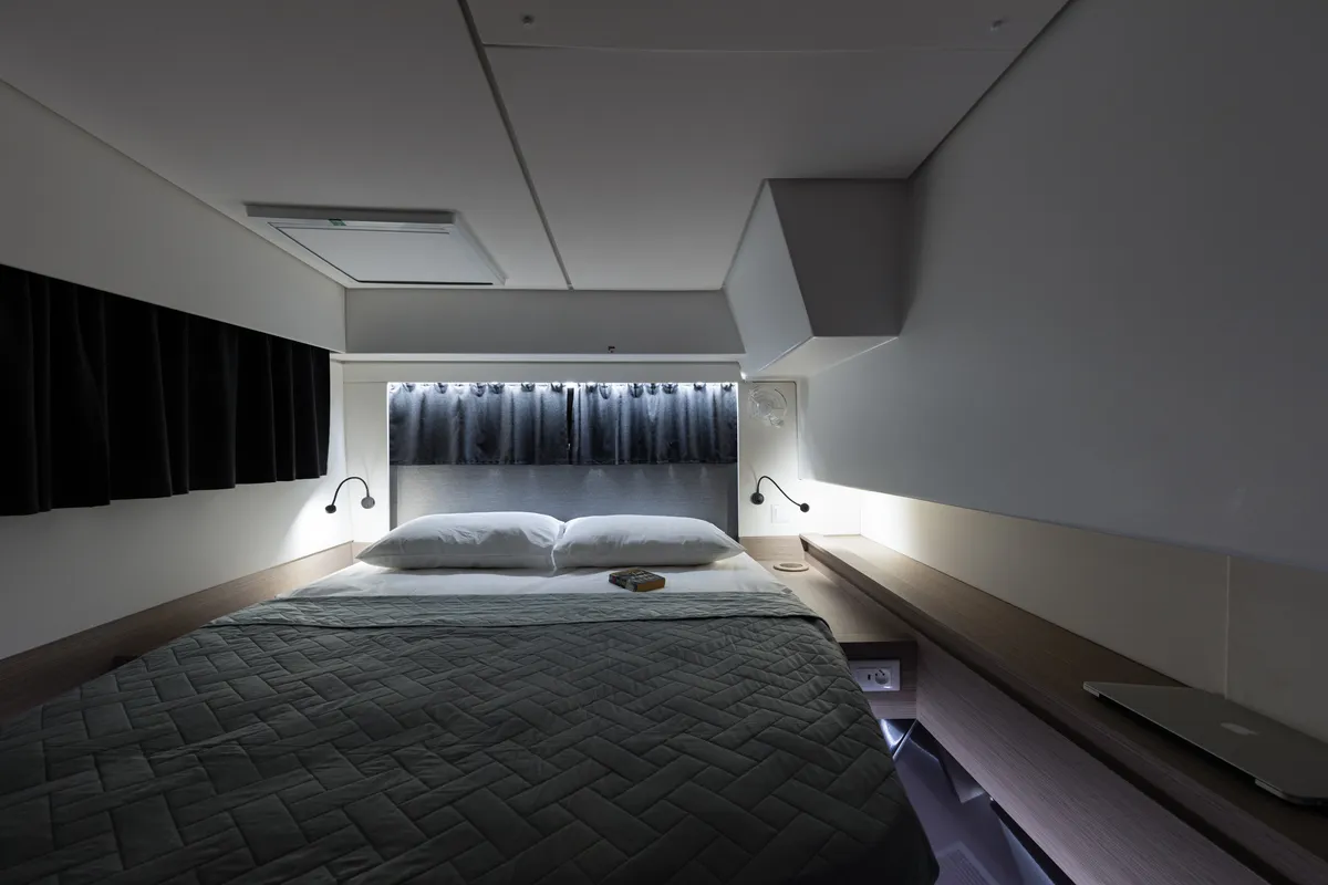 Cabin on Vienna Pearl, a Fountaine Pajot Elba 45 catamaran at Preveza, Greece