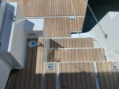 Deck of Marco Polo, a Dufour 470 sailboat at Municipal Unit of Lefkada, Greece