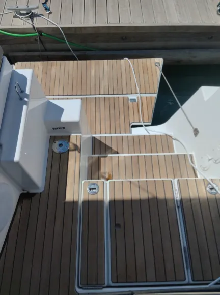 Deck of Marco Polo, a Dufour 470 sailboat at Municipal Unit of Lefkada, Greece