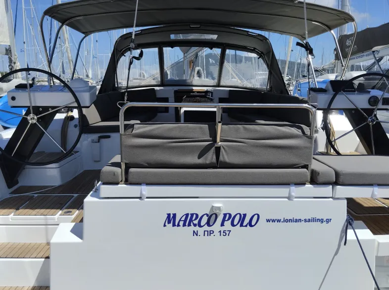 Cockpit of Marco Polo, a Dufour 470 sailboat at Municipal Unit of Lefkada, Greece