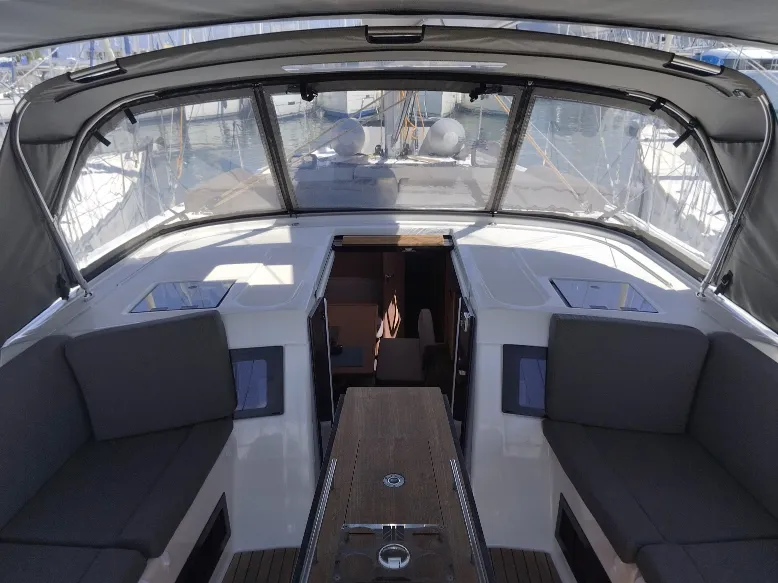 Cockpit of Marco Polo, a Dufour 470 sailboat at Municipal Unit of Lefkada, Greece