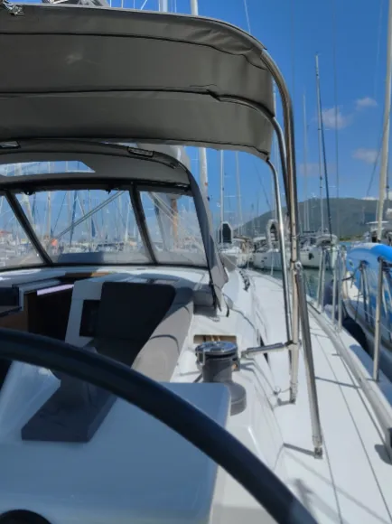 Cockpit of Marco Polo, a Dufour 470 sailboat at Municipal Unit of Lefkada, Greece