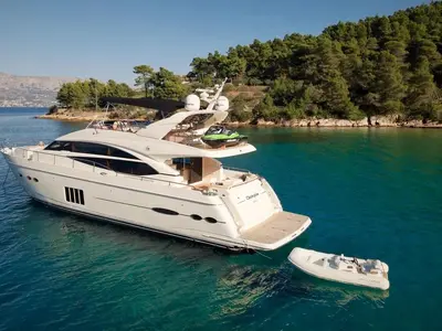 Champion, a Princess 72 Fly motor yacht at Podstrana - Miljevac, Croatia
