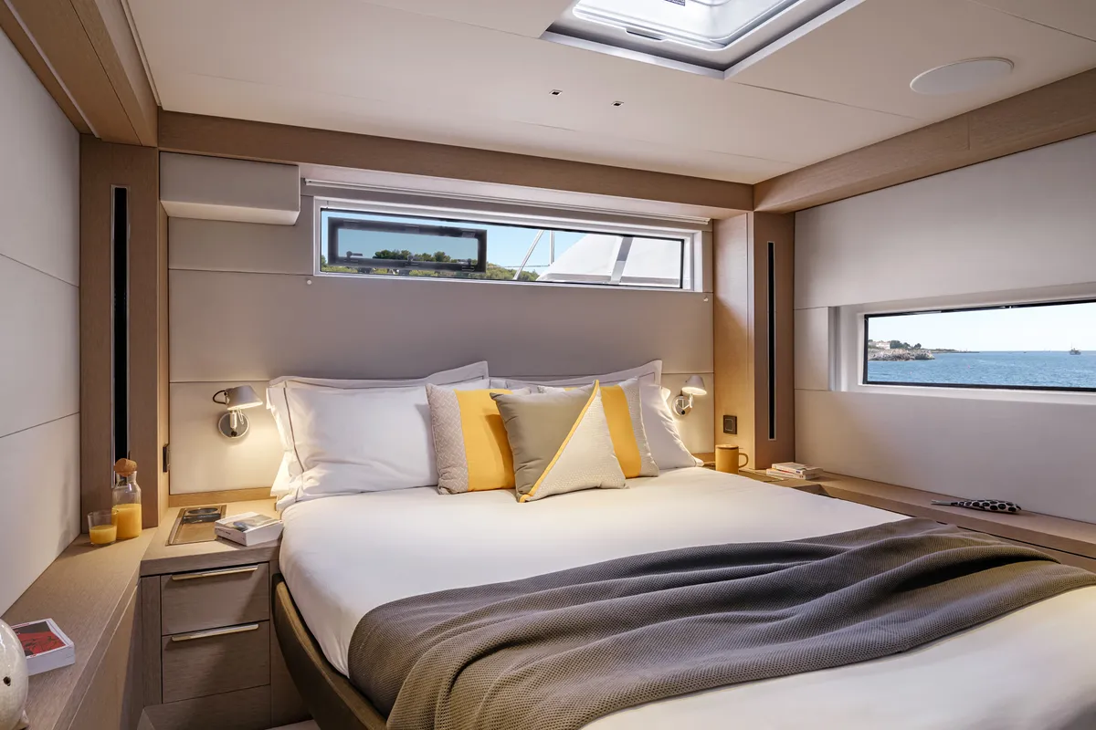 Cabin on Lagoon Sixty 5, a catamaran at Olbia, Italy