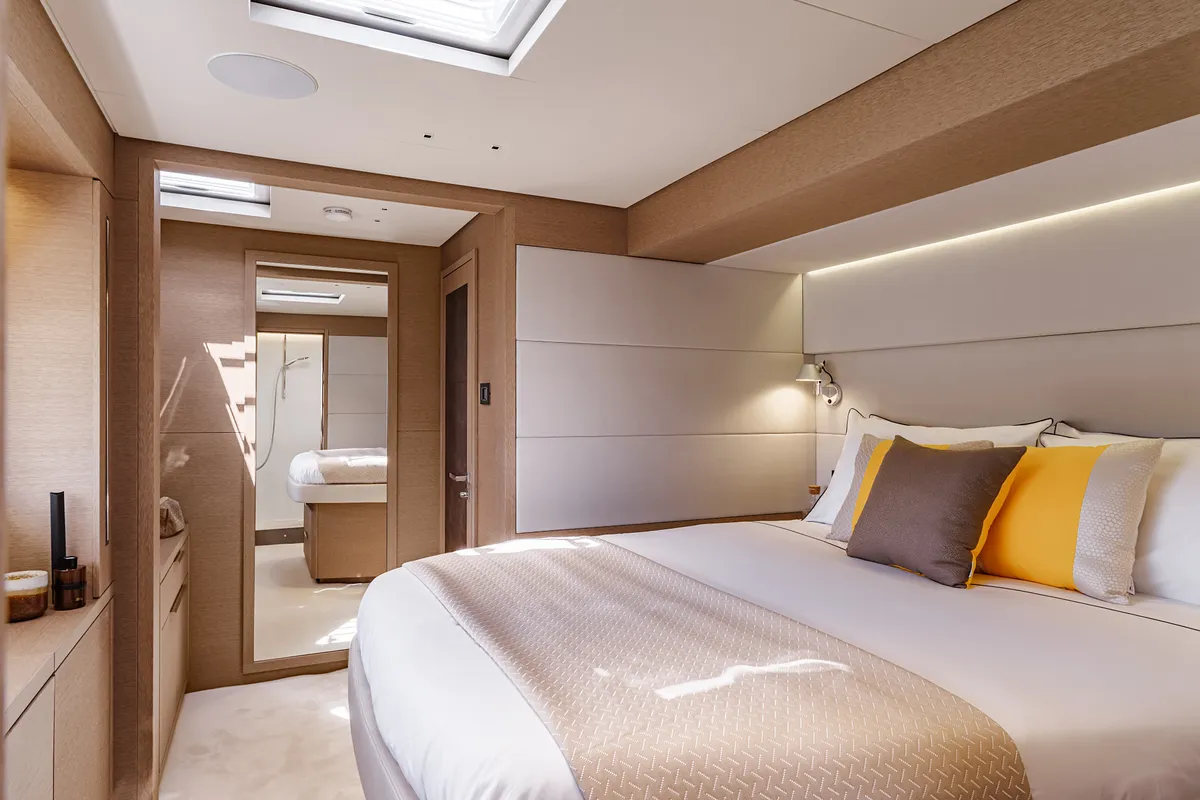 Cabin on Lagoon Sixty 5, a catamaran at Olbia, Italy