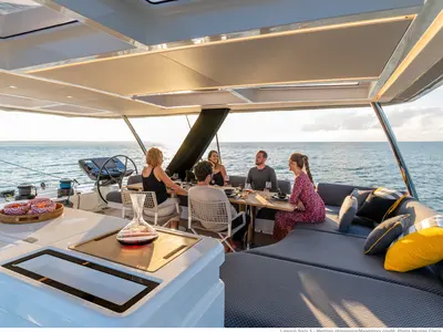 Deck of Lagoon Sixty 5, a catamaran at Olbia, Italy