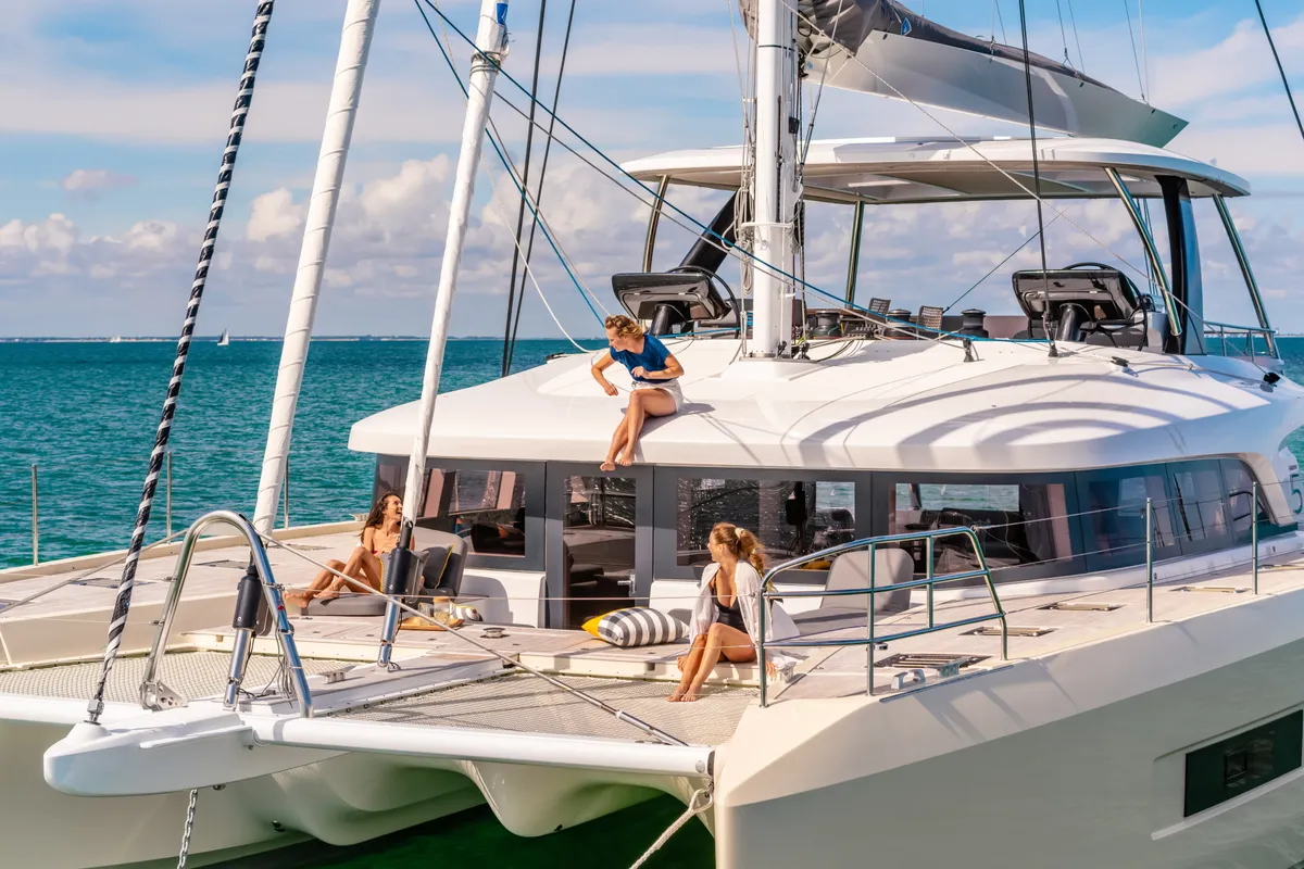 Exterior view of Lagoon Sixty 5, a catamaran at Olbia, Italy