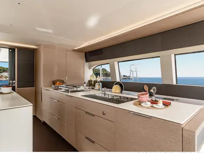 Galley of Lagoon Sixty 5, a catamaran at Olbia, Italy