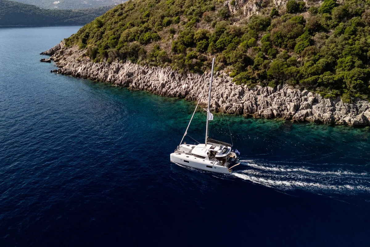 Exterior view of INSPIRE, a Lagoon 42 catamaran at Municipal Unit of Lefkada, Greece
