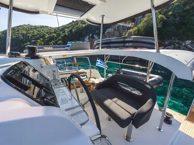 Cockpit of INSPIRE, a Lagoon 42 catamaran at Municipal Unit of Lefkada, Greece