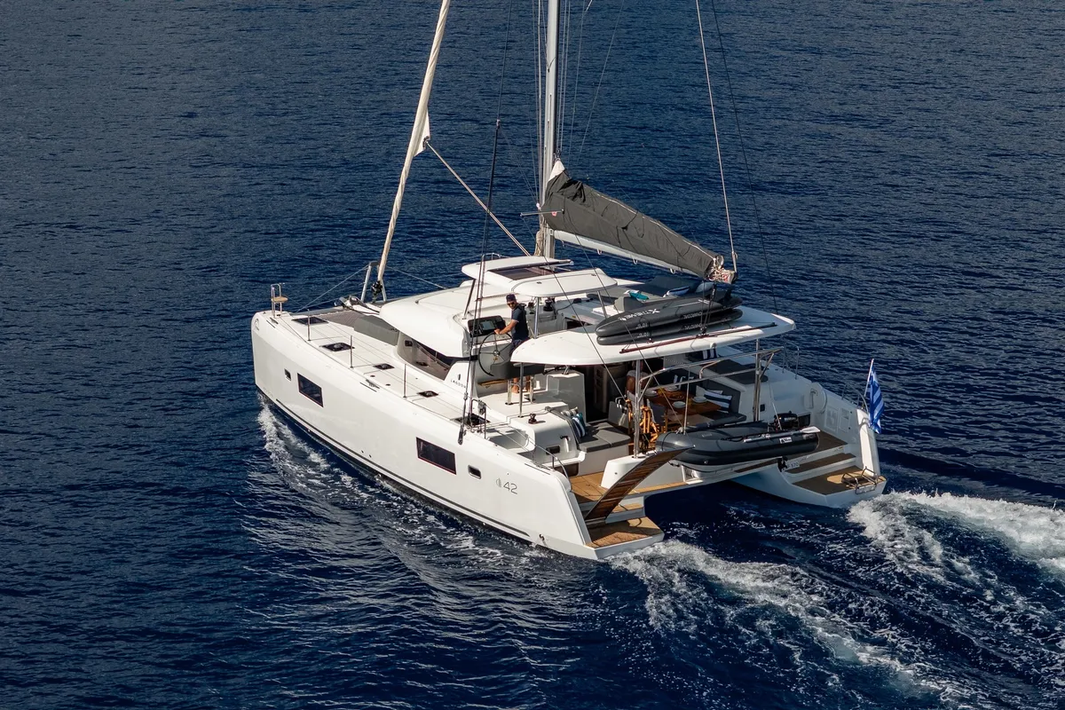 Exterior view of INSPIRE, a Lagoon 42 catamaran at Municipal Unit of Lefkada, Greece