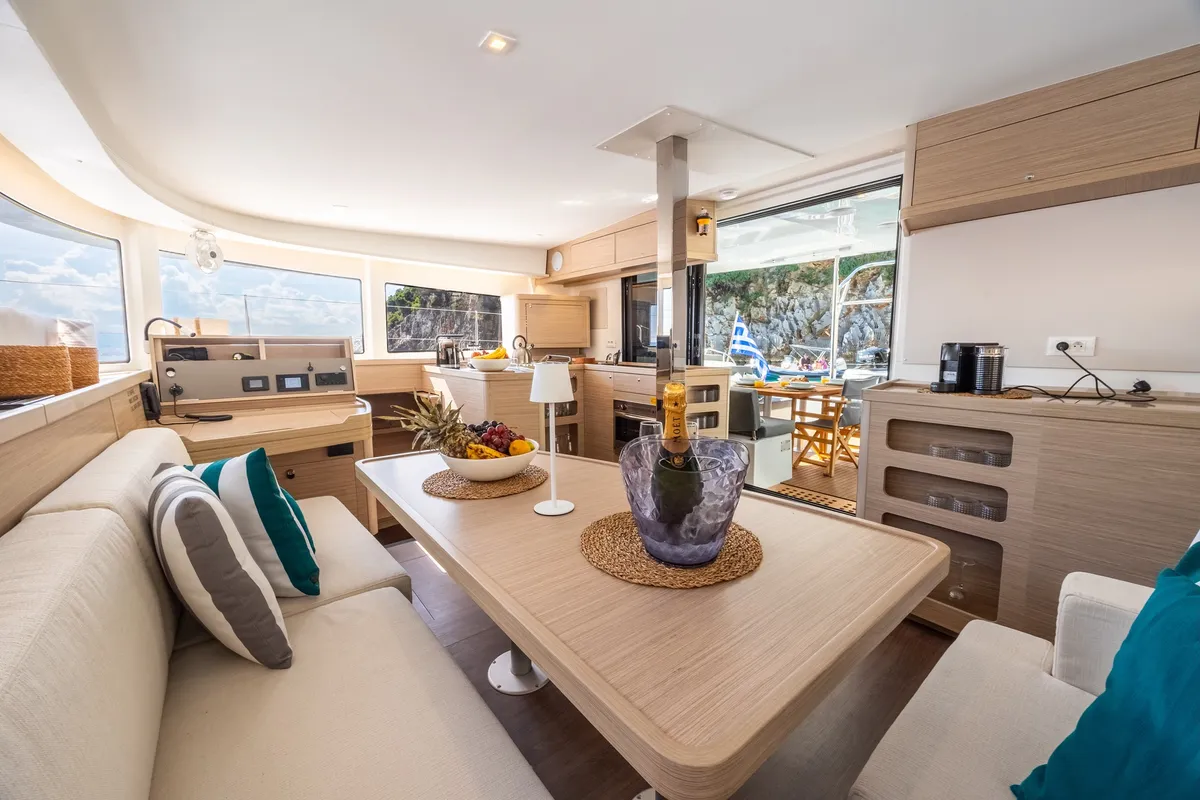 Salon of INSPIRE, a Lagoon 42 catamaran at Municipal Unit of Lefkada, Greece