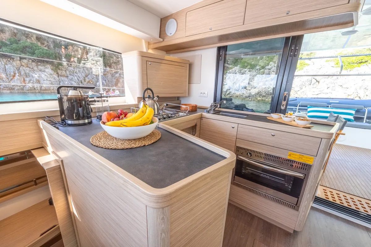 Galley of INSPIRE, a Lagoon 42 catamaran at Municipal Unit of Lefkada, Greece