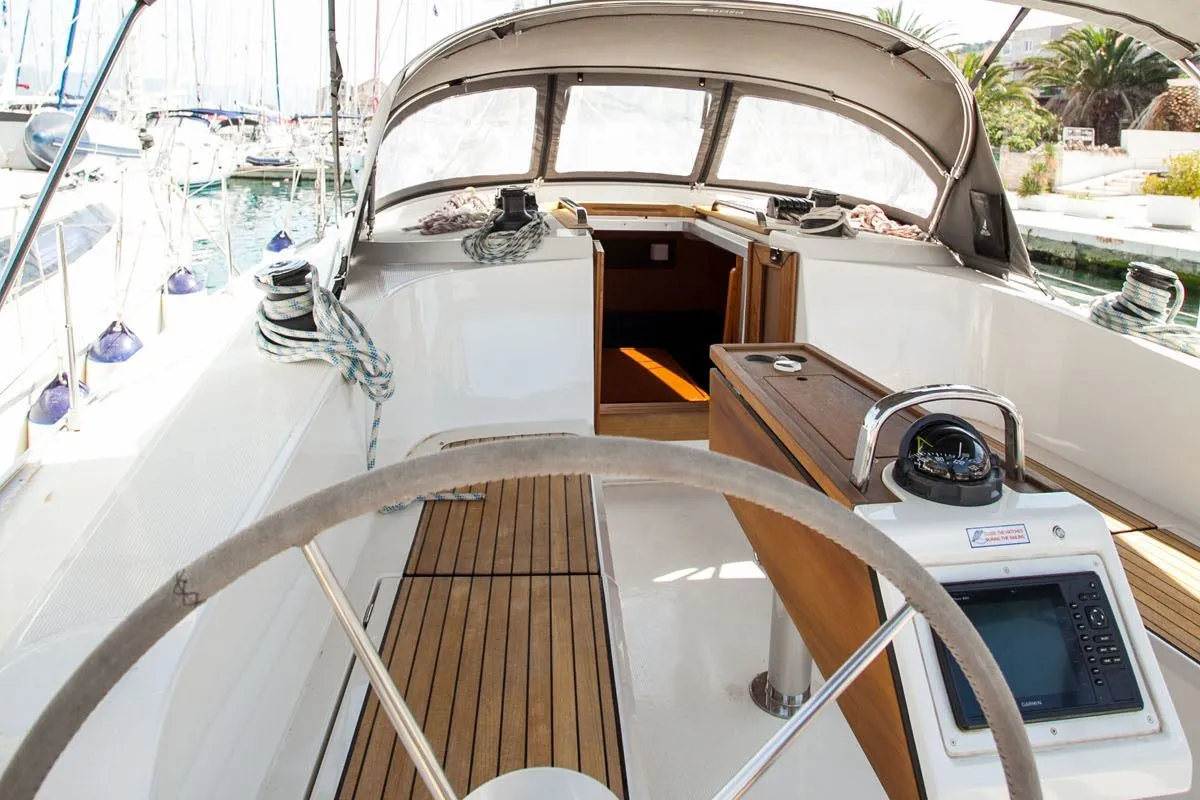 Cockpit of Dolce vita, a Bavaria Cruiser 41 sailboat at Split, Croatia