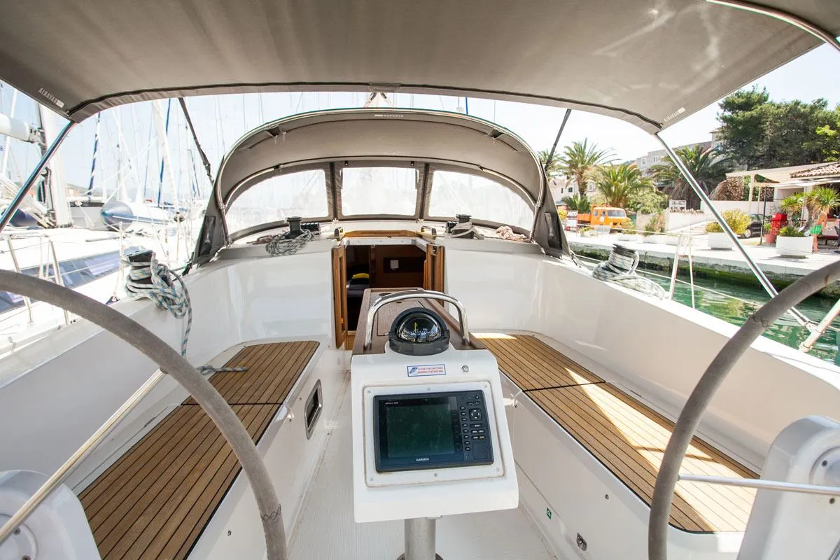 Cockpit of Dolce vita, a Bavaria Cruiser 41 sailboat at Split, Croatia