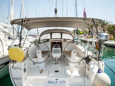Cockpit of Dolce vita, a Bavaria Cruiser 41 sailboat at Split, Croatia