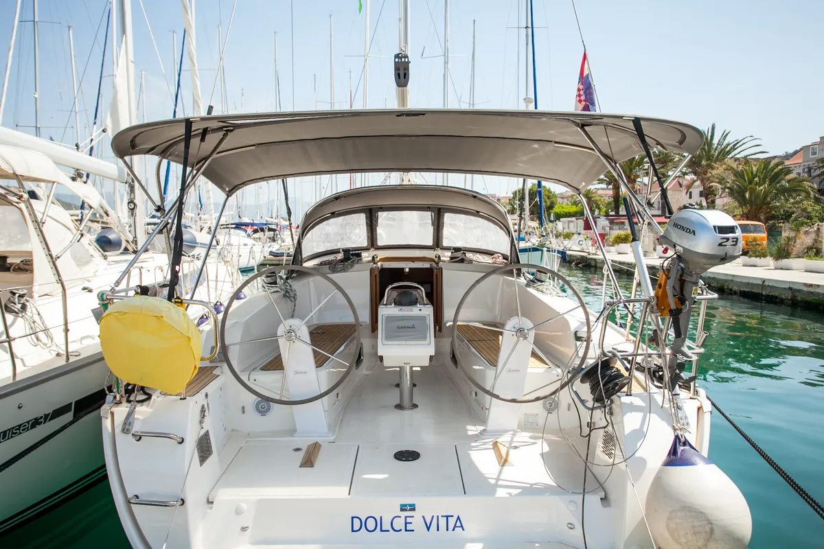 Cockpit of Dolce vita, a Bavaria Cruiser 41 sailboat at Split, Croatia