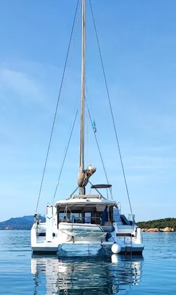 Exterior view of Ziphius, a Bali 4.2 catamaran at Olbia, Italy