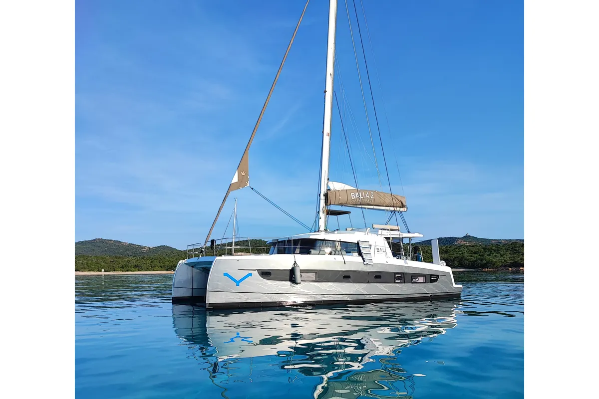 Exterior view of Ziphius, a Bali 4.2 catamaran at Olbia, Italy