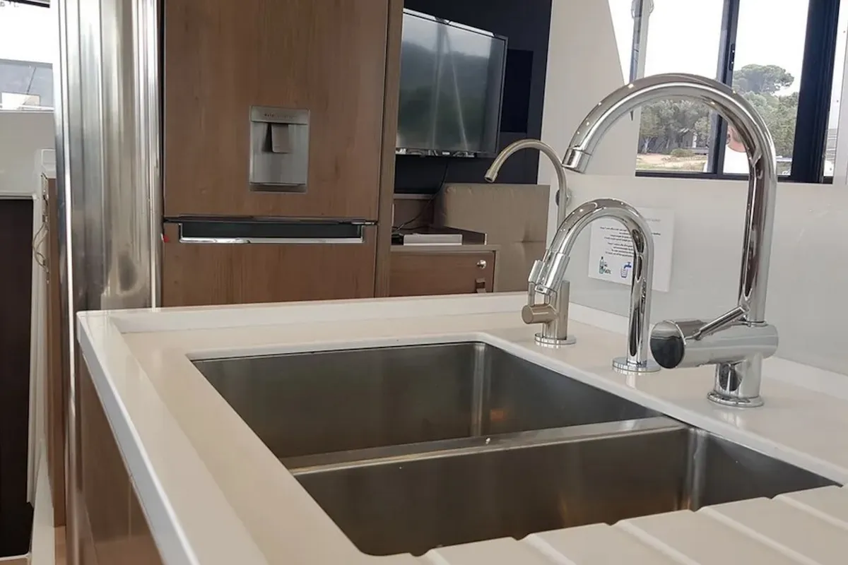 Galley of Ziphius, a Bali 4.2 catamaran at Olbia, Italy