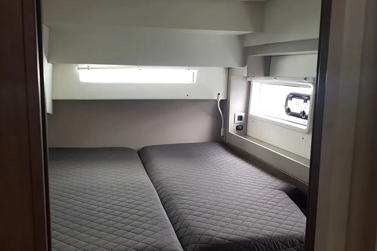 Cabin on Ziphius, a Bali 4.2 catamaran at Olbia, Italy
