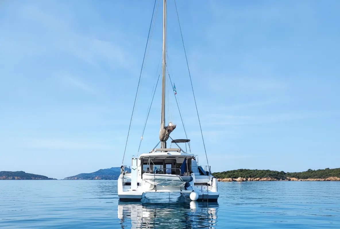 Exterior view of Ziphius, a Bali 4.2 catamaran at Olbia, Italy