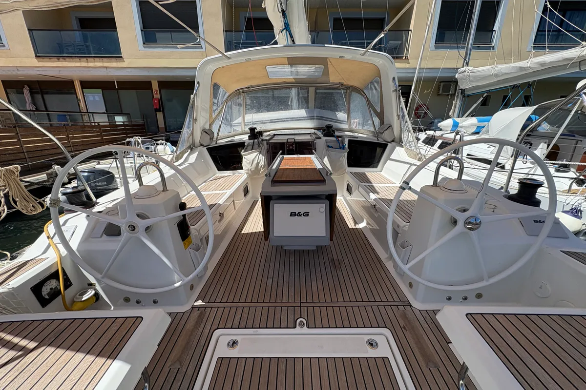 Targa, a Beneteau Oceanis 41.1 sailboat at Castelló d'Empúries, Spain